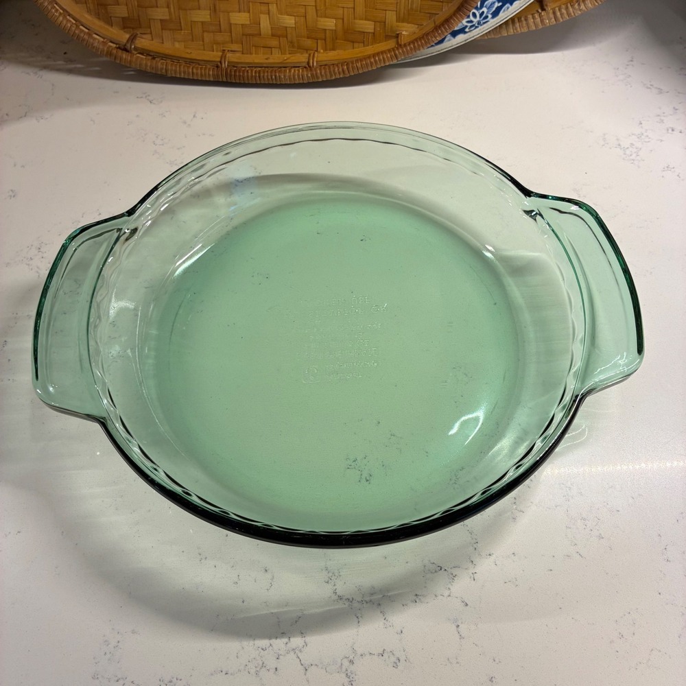 Vtg Anchor Hocking Pie Plate Green 9in Deep Dish Fire-King MCM Farmhouse Retro